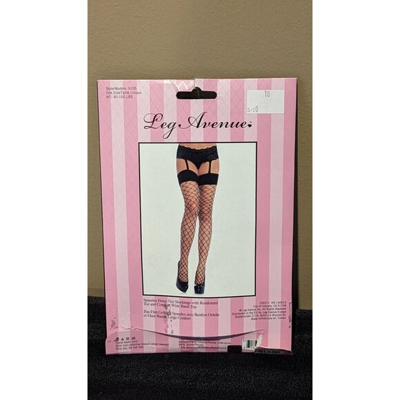 Leg Avenue Spandex Fence Net Stockings Reinforced Toe One Size Style 9105 Black - Picture 2 of 2